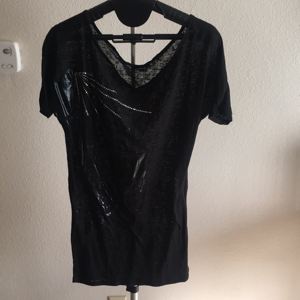 🖤✨ Express Sheer Embellished Short Sleeve Top – Women’s XS ✨🖤